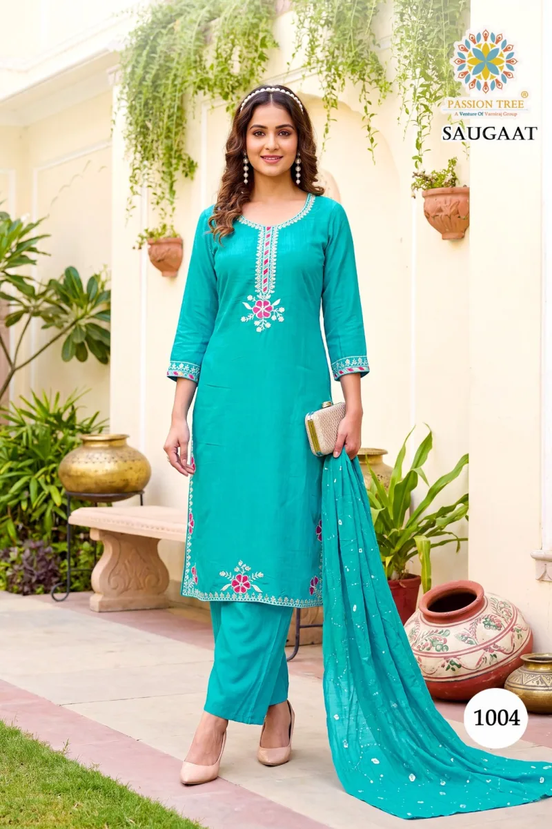Saugaat Vol 1 By Passion Tree Mal Chanderi Kurti With Bottom Dupatta 